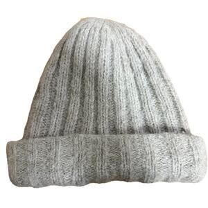 WOL HIDE Baby Alpaca Ribbed Knit Taupe Beanie Hat Made in Peru Unisex One Size